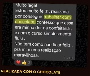 Aluna realizada trabalhando com chocolate