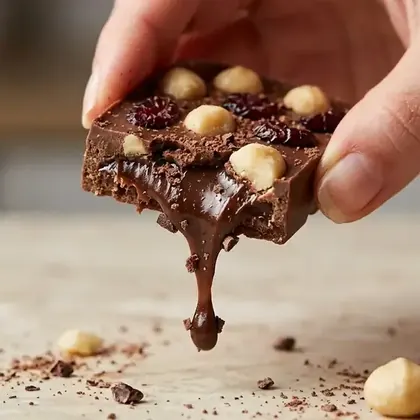 Barra de chocolate cortada com recheio cremoso aparecendo
