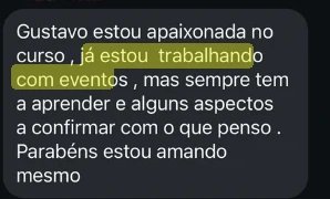 Aluna: já estou trabalhando com eventos